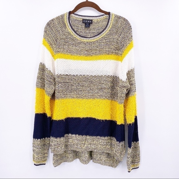 Ceny Striped Fisherman Knit Sweater Yellow Black - Picture 1 of 9